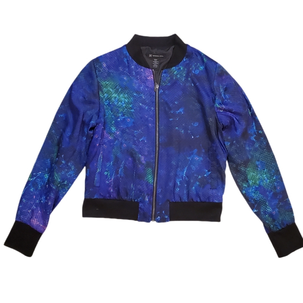 Inc International Concepts Women's Blue Snakeskin Bomber Jacket Small